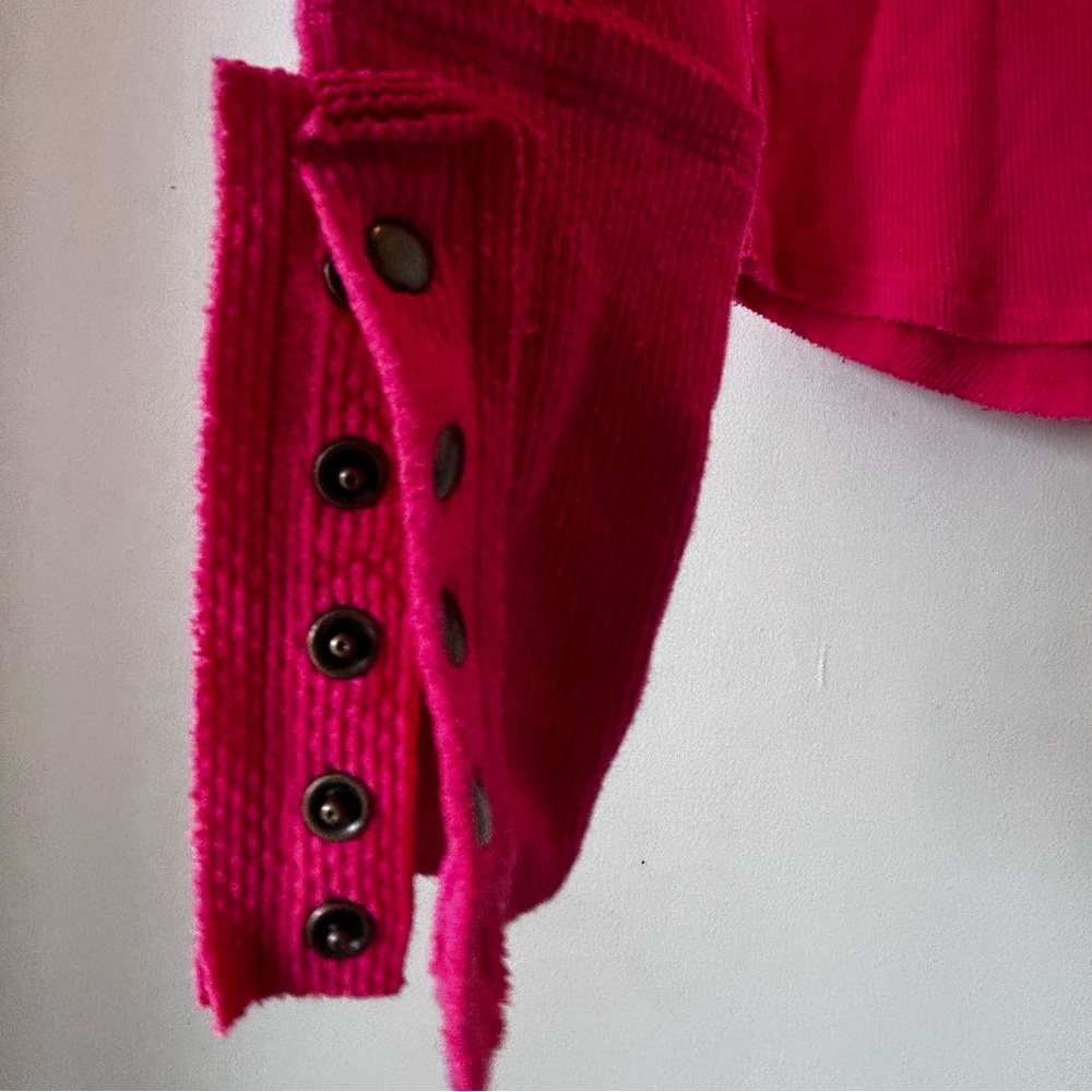 Free People JoJo Long Sleeve Thermal Waffle Knit Top In Hot Pink Size Small - Picture 10 of 16